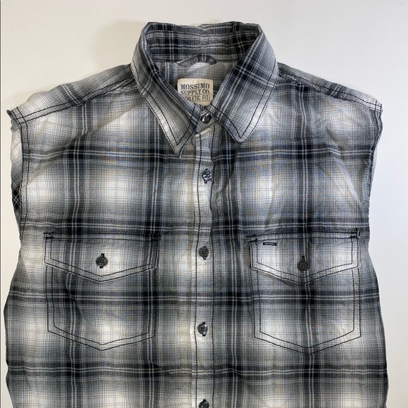 Mens Short sleeve button down front pocket buffalo black and white plaid… - Picture 1 of 3
